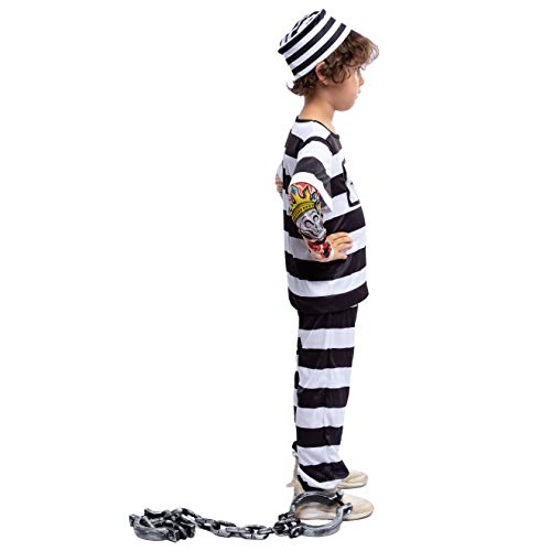 Spooktacular Creations Prisoner Jail Halloween Costume with Tattoo Sleeve and Toy Handcuffs for Kids (Large ( 10- 12 yrs))