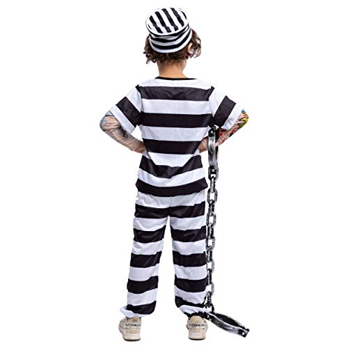 Spooktacular Creations Prisoner Jail Halloween Costume with Tattoo Sleeve and Toy Handcuffs for Kids (Large ( 10- 12 yrs))