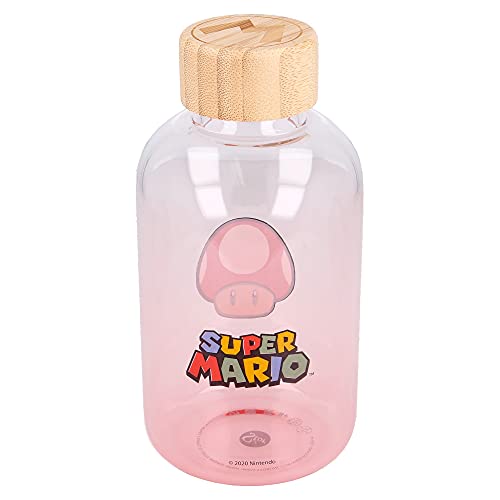 Super Mario - Nintendo | Botella De Agua De Cristal De Borosilicato Reutilizable - 620 Ml - Botella De Agua De Vidrio Con Tapón Hermético