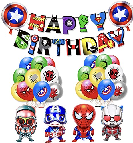 Superheroes Globos Decoracion Cumpleaños de Superhéroe Feliz Cumpleaños del Pancarta Superheroes Adornos de Pastel Superhéroe Marvel Cumpleaños Decoracion (color-1)