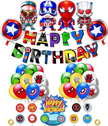 Superheroes Globos Decoracion Cumpleaños de Superhéroe Feliz Cumpleaños del Pancarta Superheroes Adornos de Pastel Superhéroe Marvel Cumpleaños Decoracion (color-1)