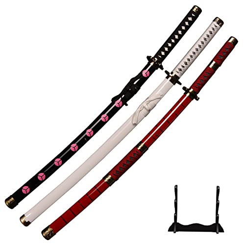 Sword Warrior Roronoa Zoro - Juego de 3 Espadas de madera - Longitud aprox. 100 cm - Katana de madera - Anime japonés - Cosplay Sword-Kitetsu / Shisui / Wado Ichimonji