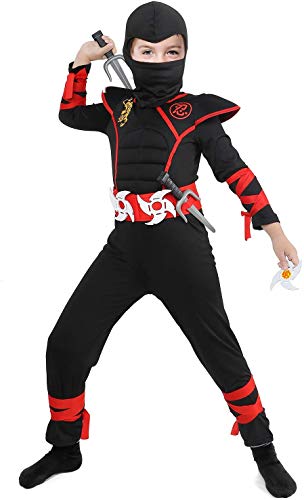 Tacobear Disfraz de Power Ninja para Niño Disfraz Infantil de Halloween Negro y Rojo 3-12 Años (M (5-7 años))