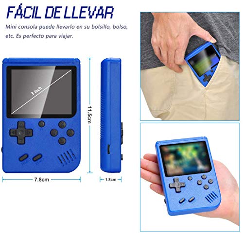 Tanouve Consola Retro, Videoconsolas Consola de Juegos Portátil con 400 Juegos Clásicos Pantalla LCD 3 Pulgadas Soporte Conectar TV 2 Jugadores para Hombres Amigos en Navidad-Azul