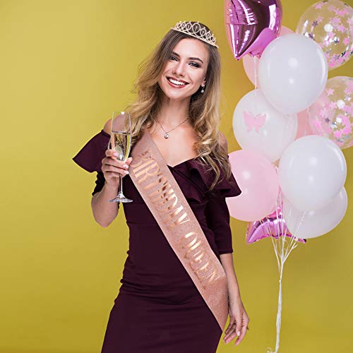 tao pipe Corona Cumpleaños Cinturón de Cumpleaños Tiaras de Niña Accesorios de Cumpleaños con Purpurina Dorada Rosa para Mujeres Niñas 16, 18, 21, 30, 40, 50, 60 Cumpleaños(Birthday Queen)