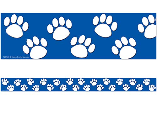 Teacher Created Resources 4620 Blue / White Paw Prints Straight Recortar Fronteriza