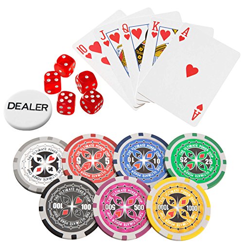 TecTake 402559 Maletín de Póker Aluminio con Fichas Láser Poker Chips, 500 Pieza, Incl. 5 Dados + 2 Barajas de Cartas + 1 Ficha de Dealer, Plateado