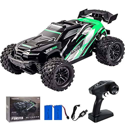 TEEROK Coche Teledirigido Todoterreno, 2.4Ghz Control Remoto Coche RC para Niños Adultos, 1:18 4WD 38Km/h Carreras de Alta Velocidad Off Road Buggy Camión 60min(2 Baterías), Regalos para Niños