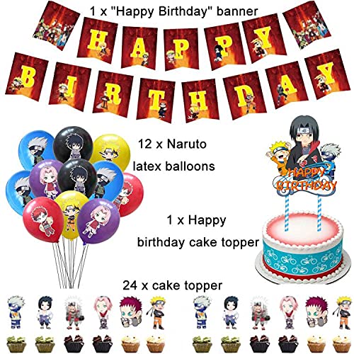 Tema Globos De Anime, 44 Pcs Juego De Fiesta Temática De Tema Anime Japonés Feliz Cumpleaños Banner Globo Tarjeta De Pastel Fiesta Combinada Para Niños Decoración De Tartas De Fiesta