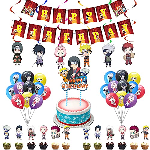 Tema Globos De Anime, 44 Pcs Juego De Fiesta Temática De Tema Anime Japonés Feliz Cumpleaños Banner Globo Tarjeta De Pastel Fiesta Combinada Para Niños Decoración De Tartas De Fiesta