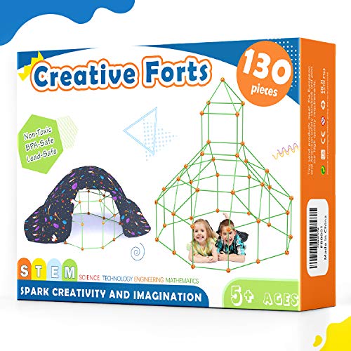 Tiny Land 130 Piezas Kit de construcción de Fortaleza para niños -Creative Fort Toy para niños y niñas de 5,6,7,8 años-Juguetes de construcción Stem, Castillos de Bricolaje, túneles, Tienda de Juegos