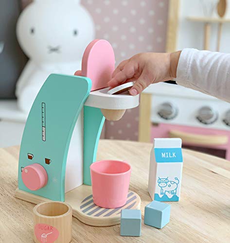 Tiny Land Accesorios de Cocina Play - Juego de cafetera de Madera para Preparar y Servir, fomenta el Juego imaginativo, 13 Piezas, Juego de café de Juguete actualizado para niños