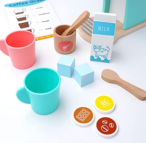 Tiny Land Accesorios de Cocina Play - Juego de cafetera de Madera para Preparar y Servir, fomenta el Juego imaginativo, 13 Piezas, Juego de café de Juguete actualizado para niños