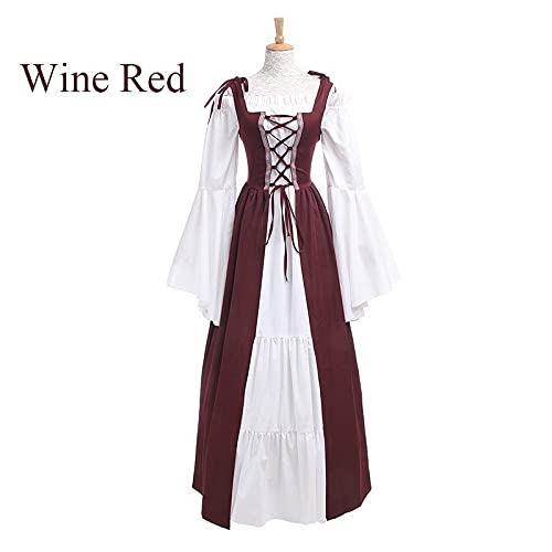 TMOYJPX Disfraz Gracioso Halloween Vestido Medieval Mujer Gótico Palacio - Disfraces Medievales Princesa Reina Bruja Vestidos de Fiesta para Mujer Tallas Grandes (Vino rojo, S)