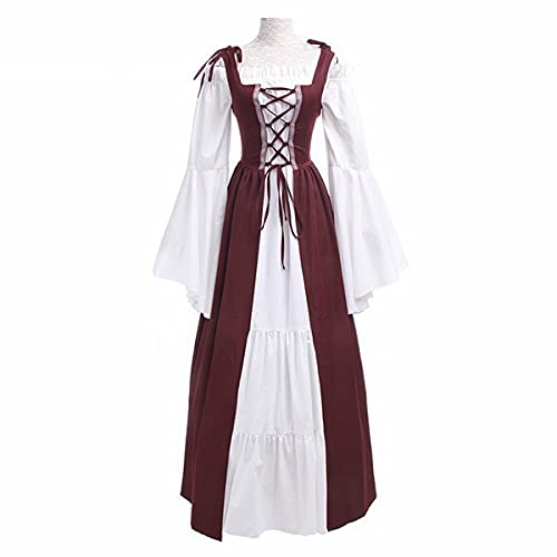 TMOYJPX Disfraz Gracioso Halloween Vestido Medieval Mujer Gótico Palacio - Disfraces Medievales Princesa Reina Bruja Vestidos de Fiesta para Mujer Tallas Grandes (Vino rojo, S)