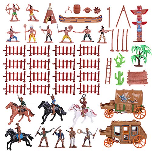 Tomaibaby 1 juego de figuras de indios y cowboy de plástico con tienda de caballo, Totem, Wild West Cowboy, miniatura, ideal para niños, como proyecto escolar.