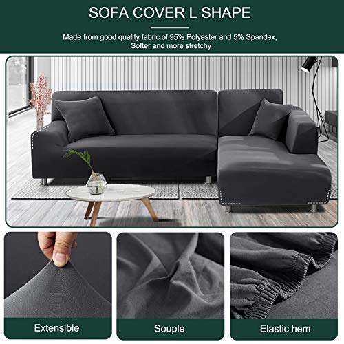 TOPOWN Funda Sofa Chaise Longue Impermeable 3 plazas, Funda Chaise Long Elastica Brazo Derecho/Izquierdo, Lavable en Lavadora, Gris Oscuro