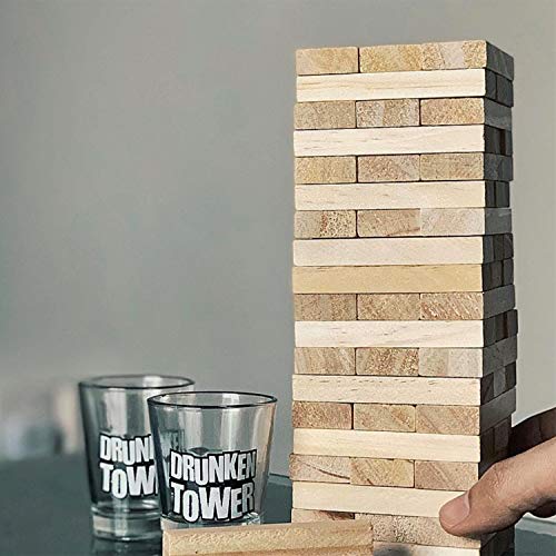 Torre Borracha Original | Agarra una Pieza con desafíos 60 Bloques de Madera | 4 Vasos de chupito | Juego de Beber | Bebidas Fiesta | Fiesta en la casa | OriginalCup®