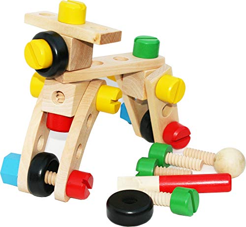 TOWO Juguete de Tuercas y Tornillos - Conjunto de Bloques de construcción con 31 Piezas de Madera para niños - Con hermoso bolso para almacenar - herramientas juguetes - juego de destornilladores …