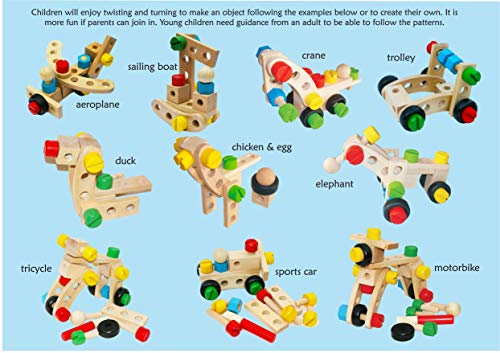 TOWO Juguete de Tuercas y Tornillos - Conjunto de Bloques de construcción con 31 Piezas de Madera para niños - Con hermoso bolso para almacenar - herramientas juguetes - juego de destornilladores …