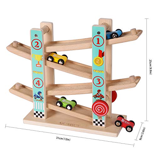 TOWO Juguete Rampa Coches Madera pura-corredera para autos en zig zag-click clack track Pista Carreras circuitos-juguetes para autos niños pequeños-juguetes para autos de carreras niños niñas 1 2 3 4