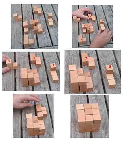 Toys of Wood Oxford TOWO Puzzle de Madera del Cubo de Soma - Juego de Habilidad de Madera Rompecabezas 3D - Juego de Habilidad Mental brainteasers Cubo para más de 6 años