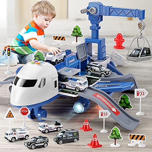 Trucks Coche Avión Juguetes Juego de Extinción de Incendios Transporte Vehículo de Carga, Juguetes de Coches Juegos de Construcción Camión Transportador Aviones De Juguete Regalo para Niños