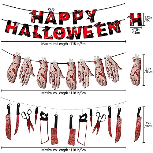 Tuofang 64 piezas Juego de Decoración de Halloween de Horror, Banner de Guirnalda Sangrienta, Guirnalda Tortura para de Halloween, Tatuajes Temporales de Halloween, para Halloween Casa de Miedo