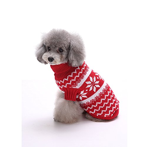 Tuopuda Navidad Mascotas suéter Invierno Perro Nieve Lana del Perrito Traje Caliente Ropa de Abrigo (M, Rojo)