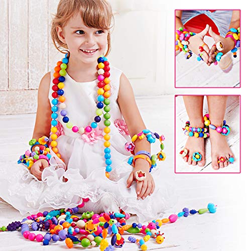 Ucradle Niños Bricolaje Conjunto, Juguete de Cuentas de Niños DIY Kit Pulsera Anillo de Collar Cuentas de Colores para Hacer Pulseras Collares Anillos Cumpleaños de para Niñas 3+ Años