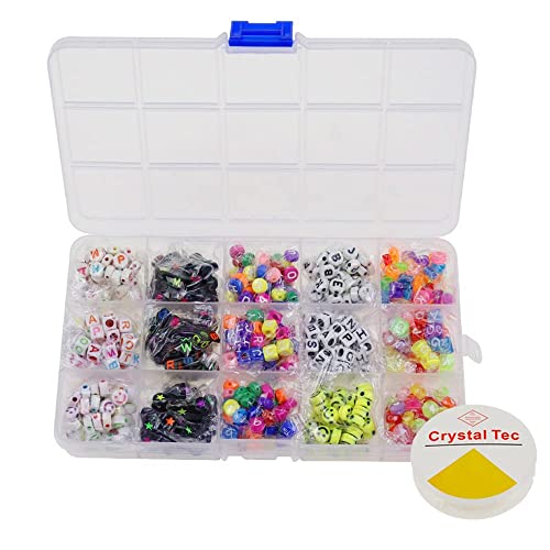 UYUYong 750PCS Cuentas de Bricolaje para Pulseras 15 Tipos Letras para Hacer Pulseras Abalorios Arcilla Polimerica para Hacer Joyas Collares Bricolaje con Cuerda Elástica