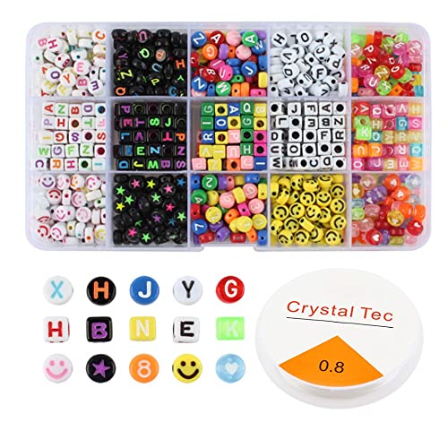 UYUYong 750PCS Cuentas de Bricolaje para Pulseras 15 Tipos Letras para Hacer Pulseras Abalorios Arcilla Polimerica para Hacer Joyas Collares Bricolaje con Cuerda Elástica