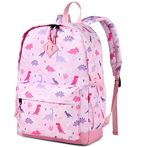 VASCHY Mochila Niña, Mochila Infantil 4-6 Años para Escolar Ajustar Carpeta A4 con Bolsillos Laterales y Correa en Pecho, Rosado Triceratops