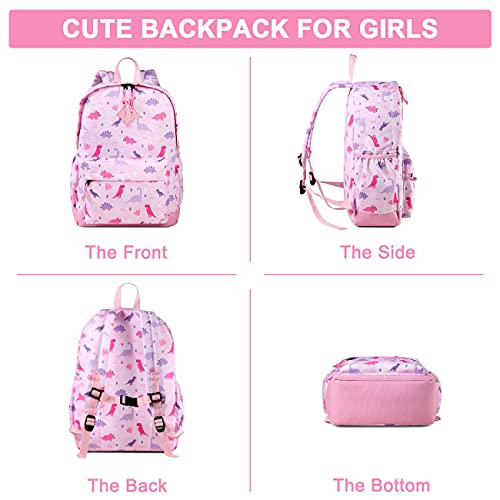 VASCHY Mochila Niña, Mochila Infantil 4-6 Años para Escolar Ajustar Carpeta A4 con Bolsillos Laterales y Correa en Pecho, Rosado Triceratops