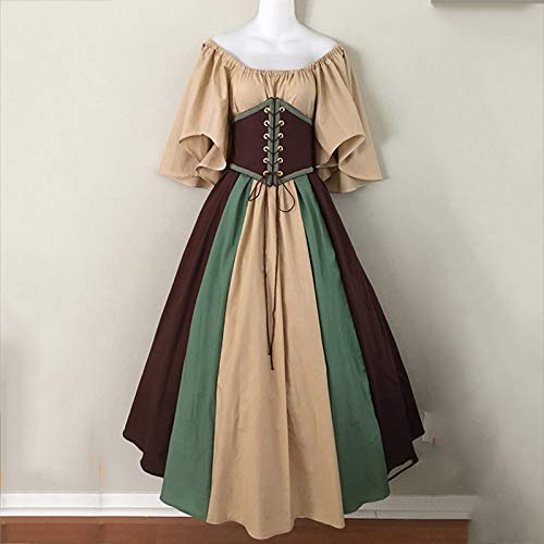 Vestidos Estilo Maxi Vintage Medieval para Mujer, Manga Acampanada Corta Vestido Celta De Empalme para Cosplay, Renacentismo, Princesa GóTica, Baile De Graduación, Navidad Carnaval(A Cafetería,M)