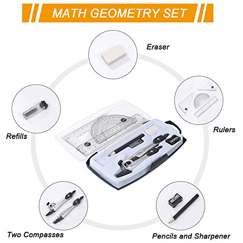 Vicloon Set de Geometría, Set de Matemáticas Incluye Compas de Dibujo, Regla, Cartabón, Transportador de Angulos, Brújula Geométrica, Lápiz, Borrador, 10 piezas de Juego de compás Set