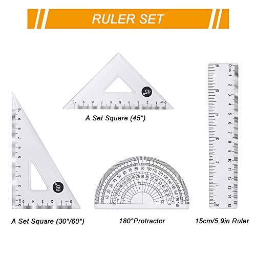 Vicloon Set de Geometría, Set de Matemáticas Incluye Compas de Dibujo, Regla, Cartabón, Transportador de Angulos, Brújula Geométrica, Lápiz, Borrador, 10 piezas de Juego de compás Set