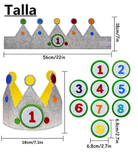 Voarge Corona de Infantil Cumpleaños, Corona para cumpleaños o Fiestas Infantiles con números del 1 al 9 (Círculo), Corona de Tela Ideal per Fiestas de Cumpleaños