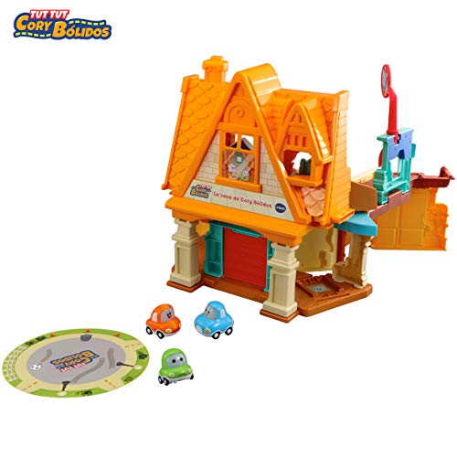 VTech - La Casa de TutTut Bólidos, playset interactivo con diferentes elementos para manipular e interactuar, incluye tres vehículos y varias zonas mágicas que activan respuestas, multicolor