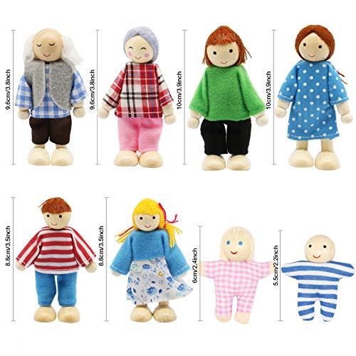 Wagoog Casa de muñecas Juego Familiar de muñecas, Madera 8 Mini Figuras de Personas Juego de muñecas para Accesorios de casa de muñecas Niñas Niños Niños Juguete de simulación Regalo