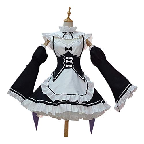 WAPBENG Establece Uniforme de Gala de Navidad Cosplay Re Cero Kara Hajimeru Kawaii Isekai Seikatsu Ramu RAM Remu REM Cosplay de la Criada del Vestido Delantal para Mujeres Pelucas de Cabello Natural