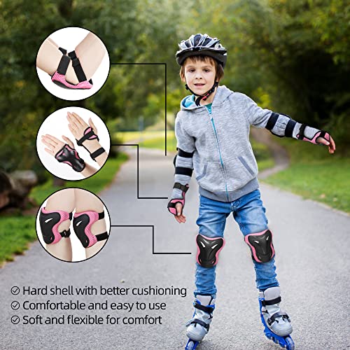 WayEee Protecciones de Patinaje para Niños Rodilleras Patinaje Ciclismo Bicicleta Monopatín Juegos de Protecciones Ajustables Infantiles para Deportes 6 pcs (Rosa)