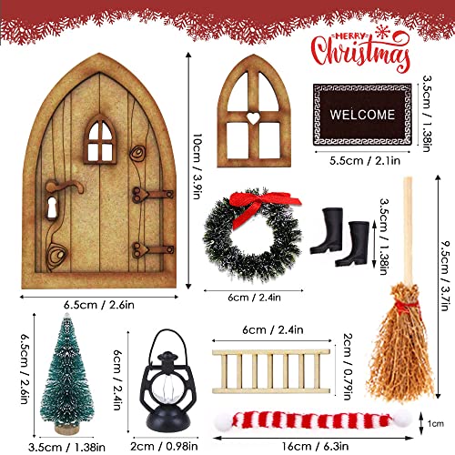 WELLXUNK Accesorios para Puerta de gnomo,Casa de Muñecas Accesorios de Navidad,Juego de Adornos en Miniatura de Navidad,Juego de Casa de Muñecas en Miniatura Árbol De Navidad Escalera Ornamentos