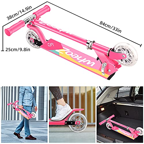 wheoZ Patinetes para niños con Ruedas de luz LED atinete Plegable 3 de Altura Ajustable para Niños de 3 a 8 Años para Niñas y Niños Capacidad de Peso de 110 LB…