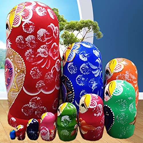 WINON Muñecas Rusas Matrioskas Muñecas de anidación Rusa Matryoshka Madera apilado Set anidado Juego 10 Piezas Juguetes Hechos a Mano para niños Día de la Madre cumpleaños