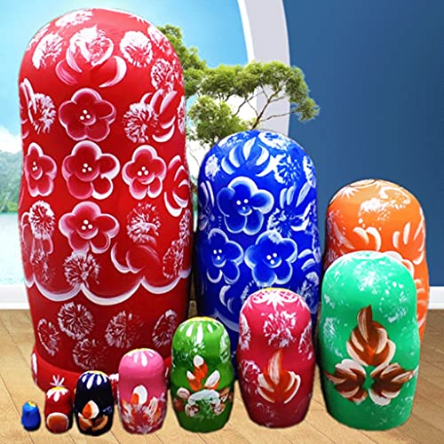 WINON Muñecas Rusas Matrioskas Muñecas de anidación Rusa Matryoshka Madera apilado Set anidado Juego 10 Piezas Juguetes Hechos a Mano para niños Día de la Madre cumpleaños