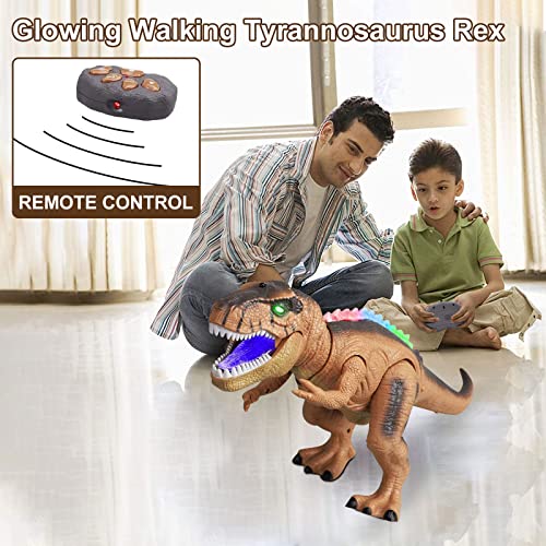 WISHTIME Dinosaurio de Control Remoto ElectricToy Kids RC Animal Toys LED Light Up Dinosaur Walking and Roaring Realista T-Rex Robot Toys For Toddlers Boys Girls