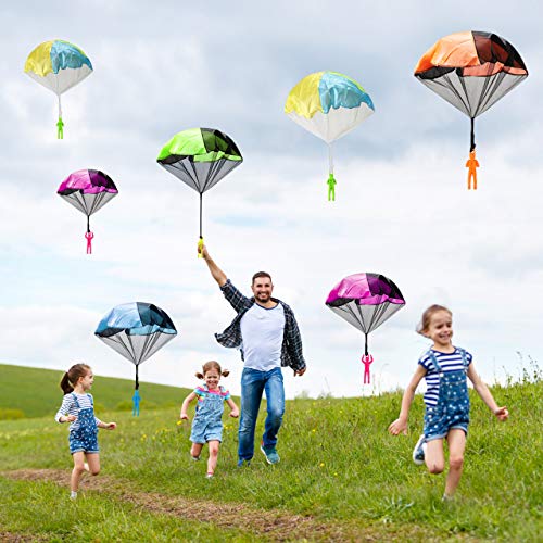 Wokkol Paracaídas para Niños, 12 Piezas Mini Paracaídas con Soldados Set, Mano Que Lanza Paracaidista, Juegos de Vuelo al Aire Libre para Niños