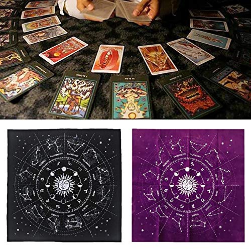 XINDUI Mantel de Cartas de Tarot de 12 Constelaciones, paño de Altar de adivinación de Terciopelo, Mantel Lavable(Purple)