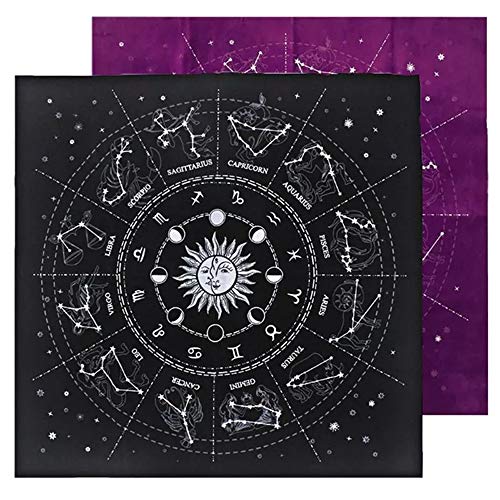 XINDUI Mantel de Cartas de Tarot de 12 Constelaciones, paño de Altar de adivinación de Terciopelo, Mantel Lavable(Purple)